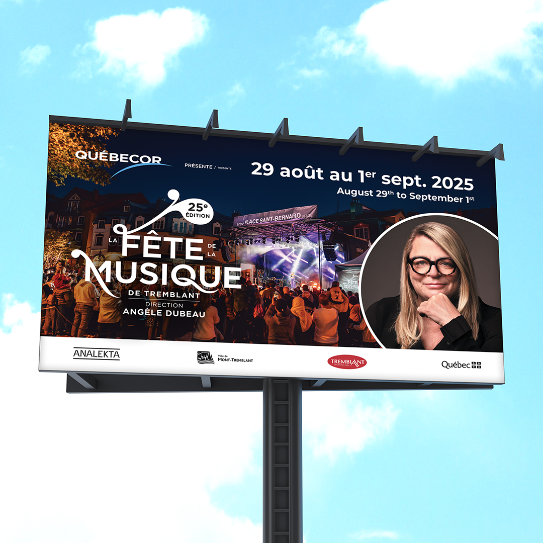 Publicité panneau routier Billboard FMT pour la Fête de la musique de Tremblant